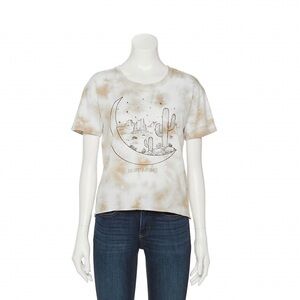 New! Bohemian Tie Dye Desert Nights Moon Stars Cactus Crop Top Graphic T-Shirt